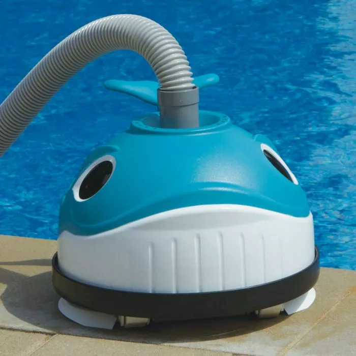 Hayward Wanda Whale Above Ground Pool Cleaner - on patio next to pool