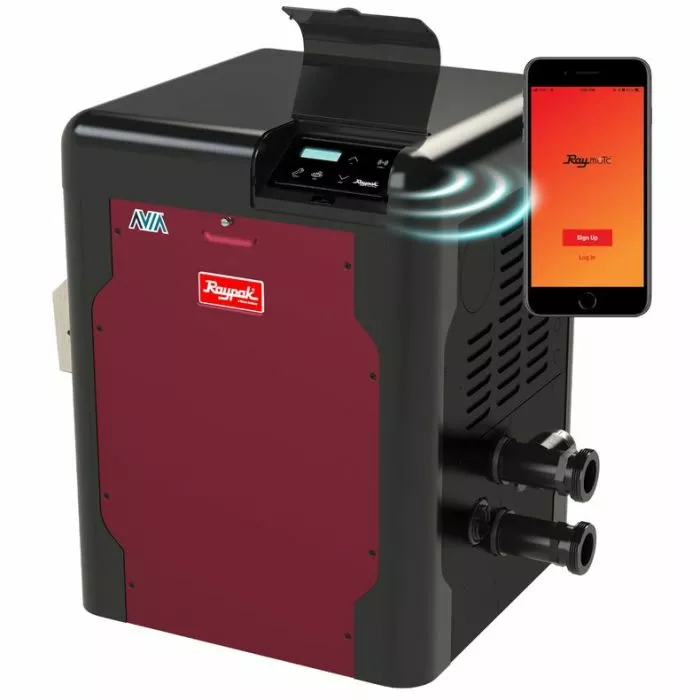Angled front view of Raypak Avia Pool Heater