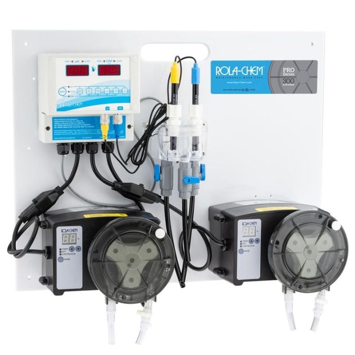 View of Rola Chem pH Liquid Acid/ORP Liquid Chlorine System mounted