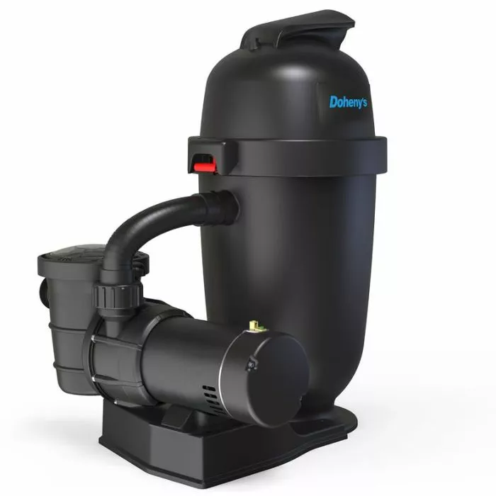 Side view of Doheny's 120 square foot cartridge filter with 1 HP pump
