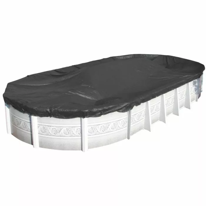 Hi-Tech Micro Mesh Winter Cover for 16x32 ft Above Ground Oval Pools (Actual Cover Size 19x35 ft) with 50 cover clips 
