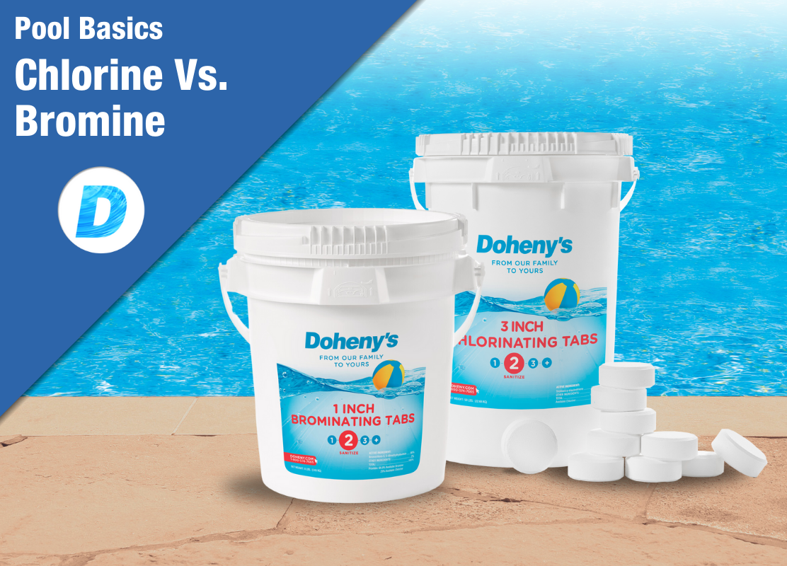 A bucket of Doheny Chlorine and a bucket of Doheny Bromine