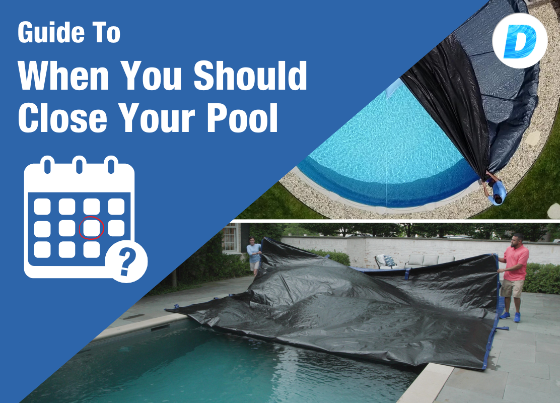 Guide to when you should close your pool with calendar icon and people covering a pool