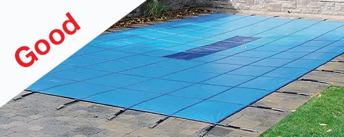 Good - Doheny's 10 Year Solid Safety Covers for Rectangular Pools with Left 1ft Offset Steps