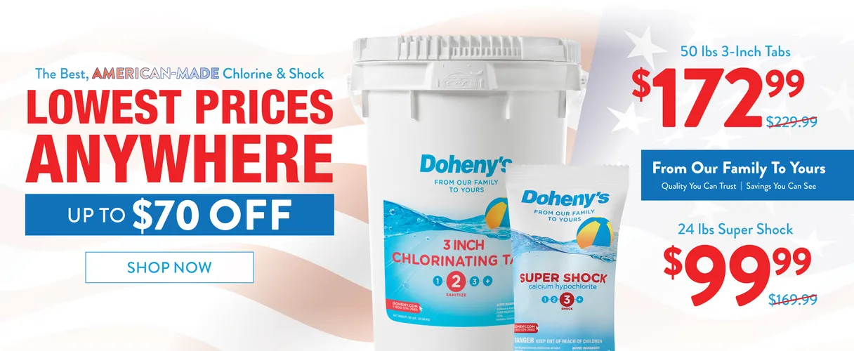 The Best American-Made Chlorine & Shock at the Lowest Prices Anywhere Up to $70 Off. 50 lb 3-inch tabs now $172.99. 24 lb Super Shock now $99.99. From our family to yours - Quality you can trust - savings you can see. Shop Now.
