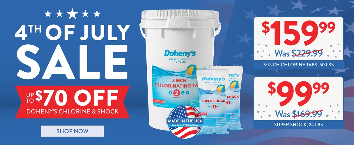 4th of July Sale! Up to $70 Off Doheny's Chlorine Tabs & Super Shock. Lowest Prices Anywhere. 3-inch Chlorine Tabs 50 lb $159.99. Super Shock 24 lb $99.99. Shop Now.