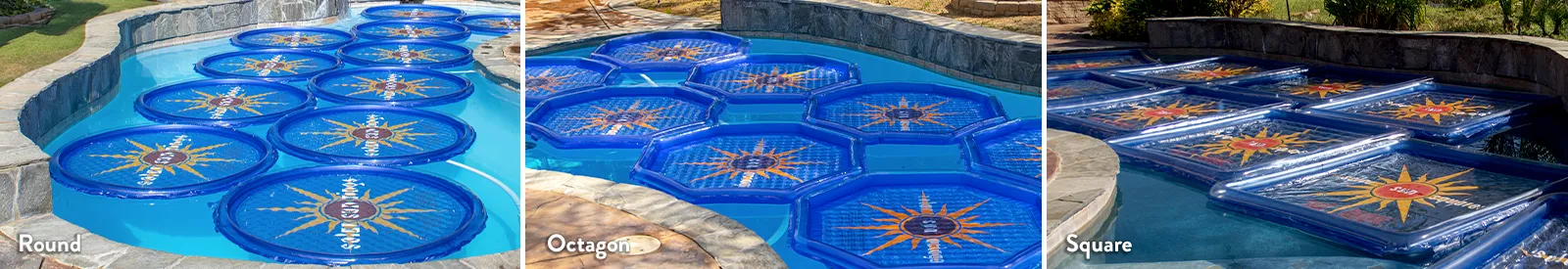 Solar Sun Rings come in round, octagon, or square shapes to cover your pool or spa surface